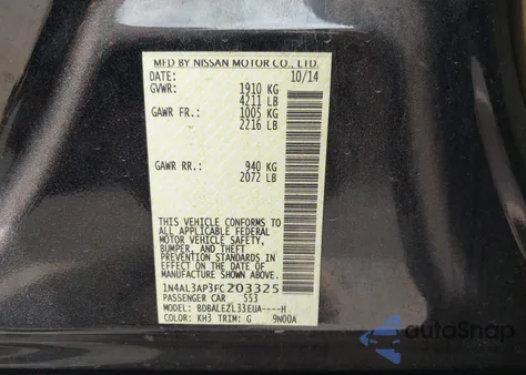 2015 Nissan Altima 2.5 S from USA, damaged, VIN 1N4AL3AP3FC203325